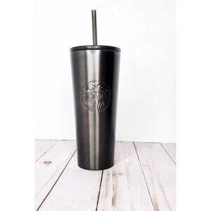 Starbucks Dark Gray Gunmetal Embossed Siren Stainless Steel Cold Cup Tumbler